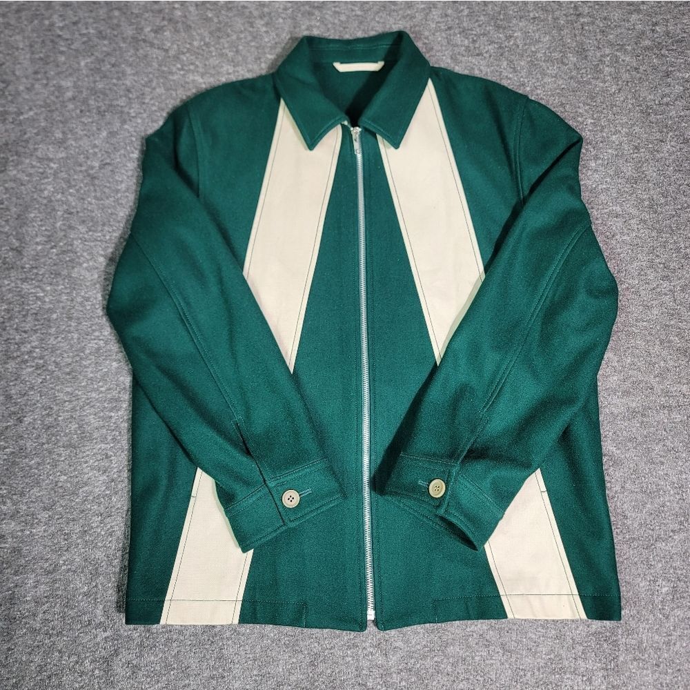 Jaspal Green Wool Zip Front Jacket XL Geometric Panel Retro Style 100% Wool New